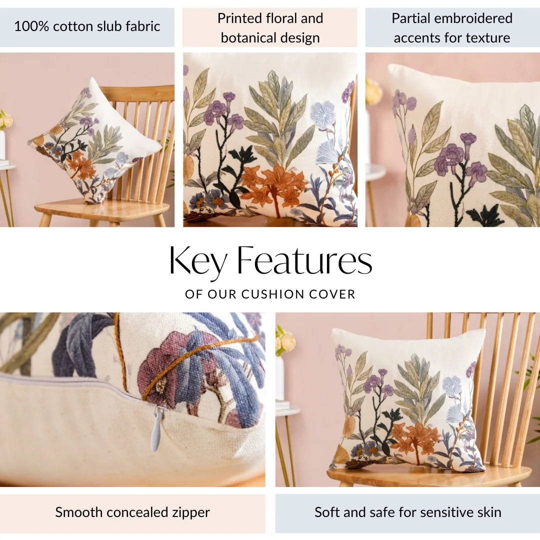 Fairytopia Slub Cotton Embroidered Cushion Cover 40x40cm - Image 4