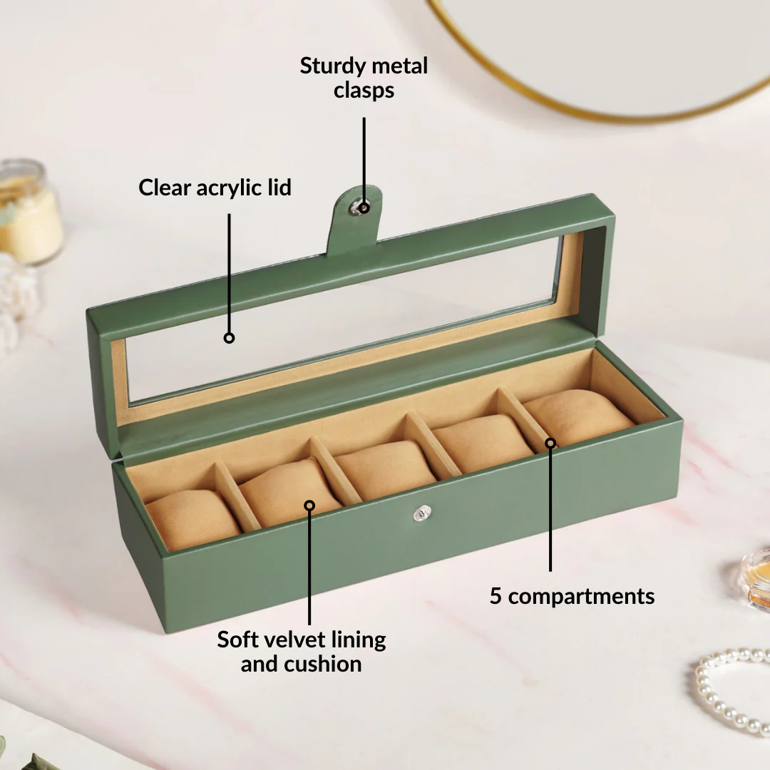 Faux Leather Watch Box Sage Green - Image 3