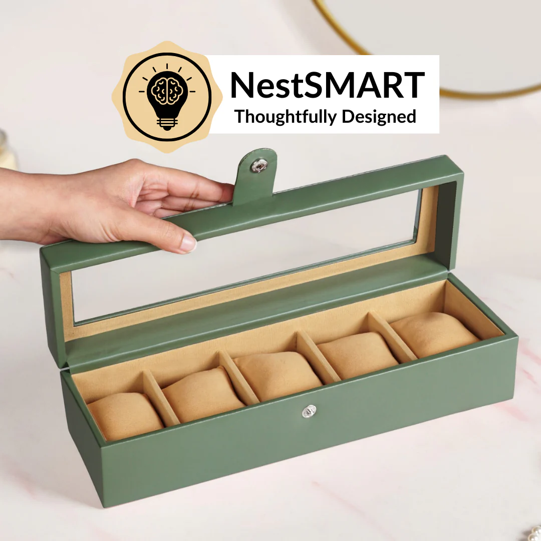 Faux Leather Watch Box Sage Green - Image 4