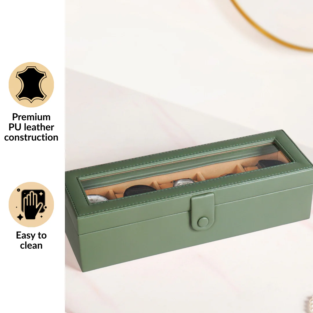 Faux Leather Watch Box Sage Green - Image 5