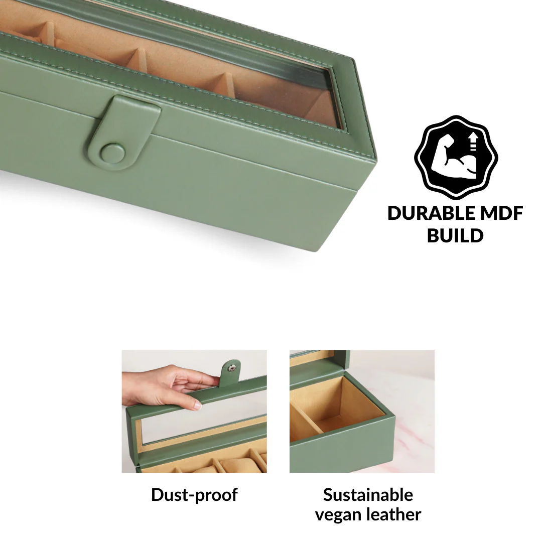 Faux Leather Watch Box Sage Green - Image 6