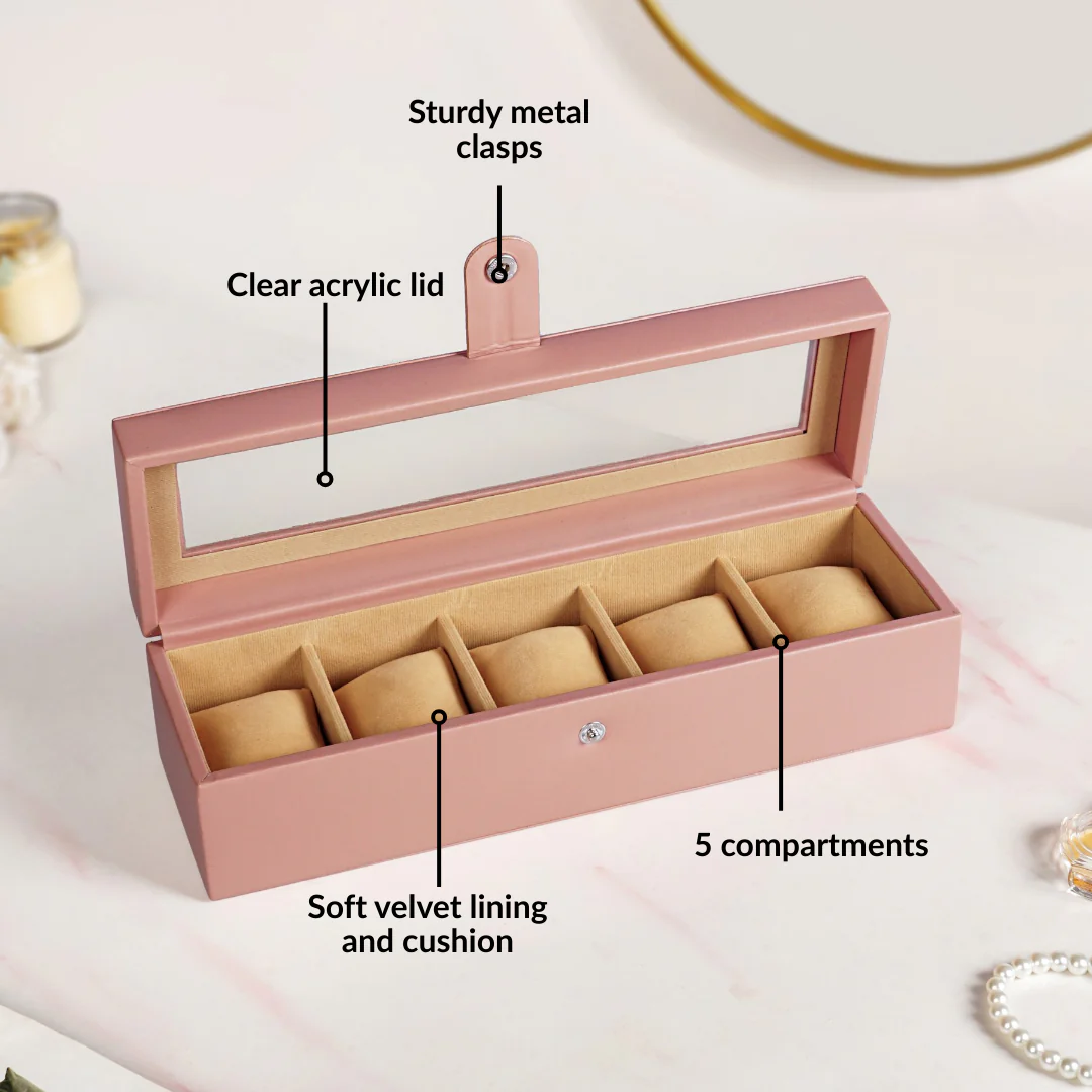 Faux Leather Watch Organiser Box Pink - Image 3