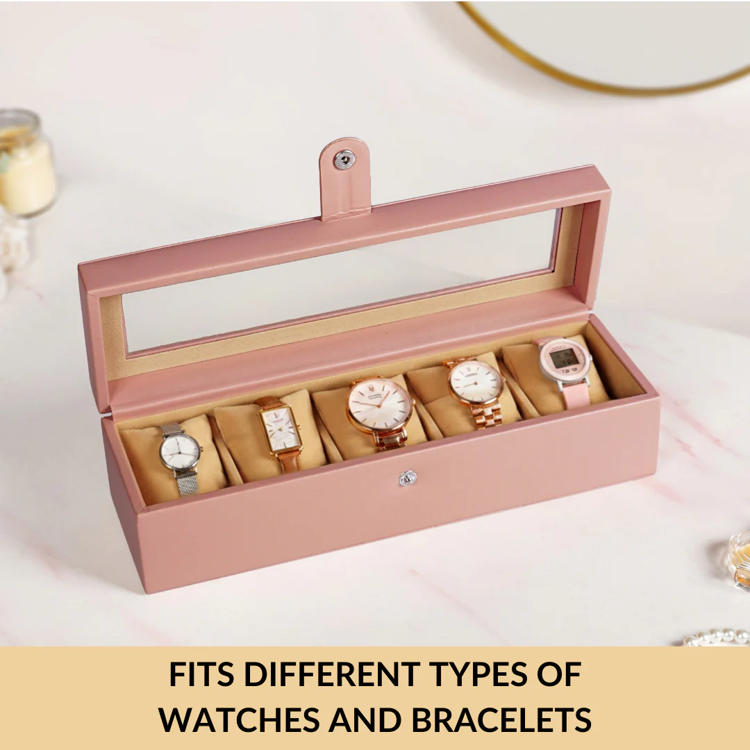 Faux Leather Watch Organiser Box Pink - Image 4