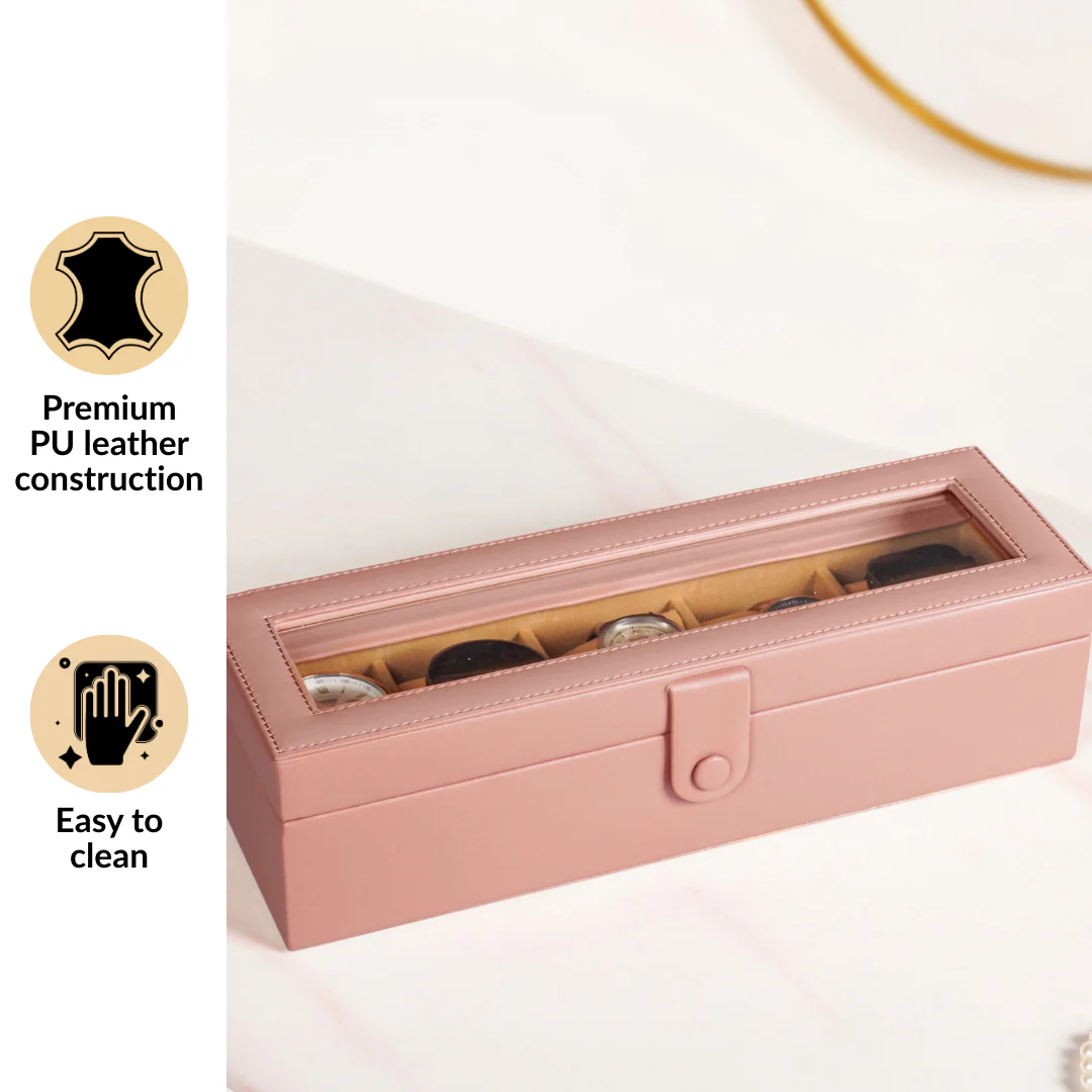 Faux Leather Watch Organiser Box Pink - Image 5