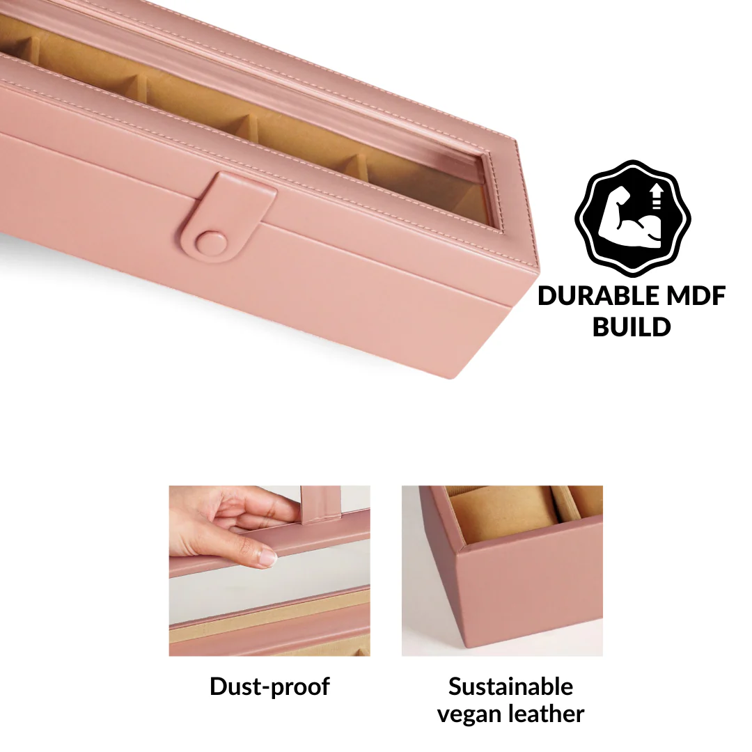 Faux Leather Watch Organiser Box Pink - Image 7