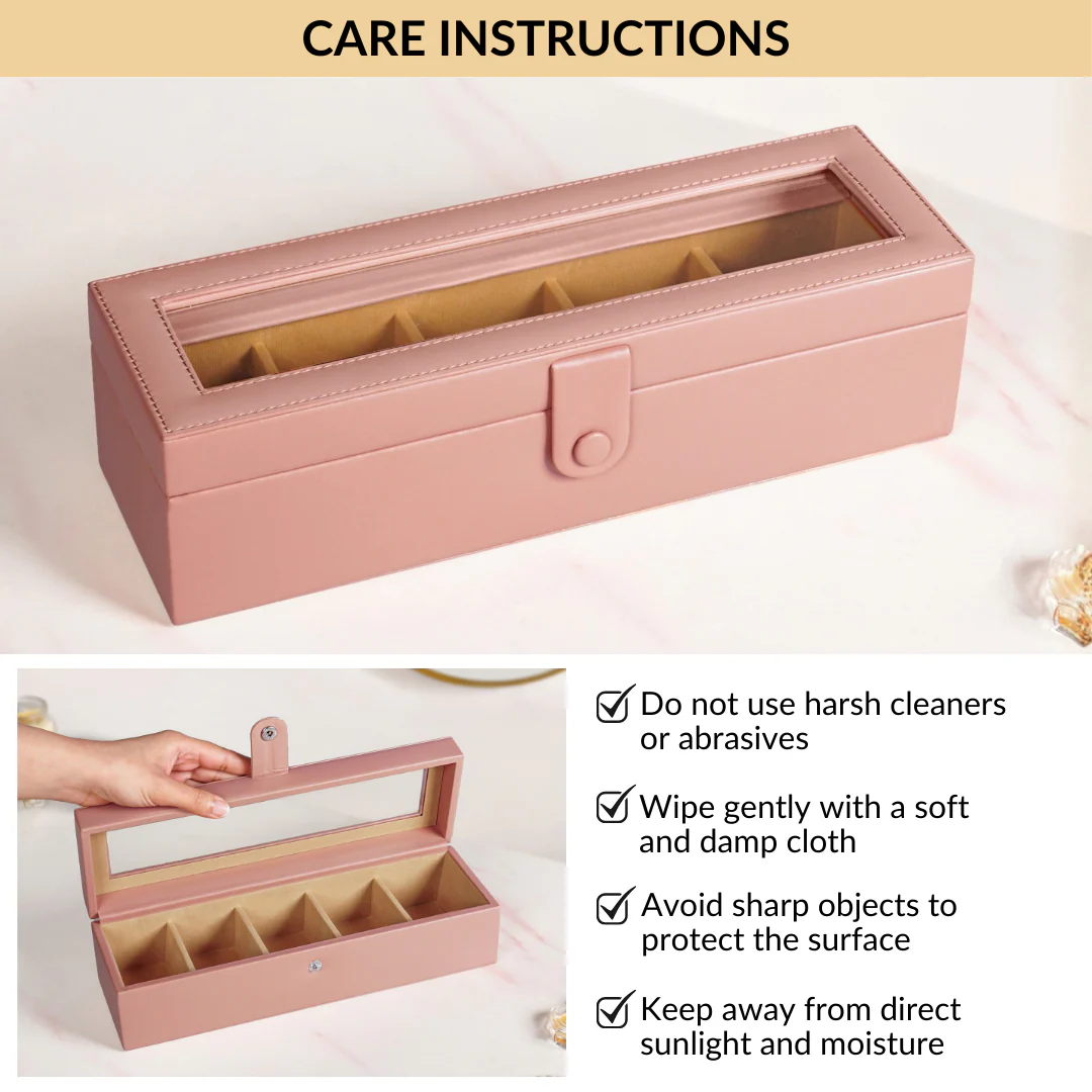 Faux Leather Watch Organiser Box Pink - Image 8