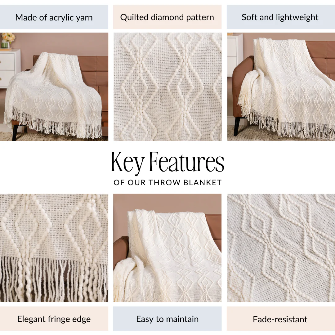 Feather Soft Throw Blanket Off White - Image 4