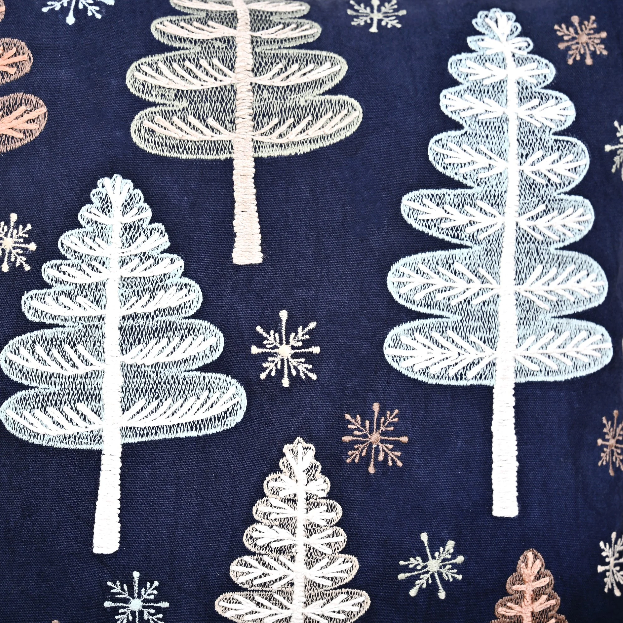 Festive Forest Dark Blue Embroidered Cushion Cover 40x40cm - Image 3