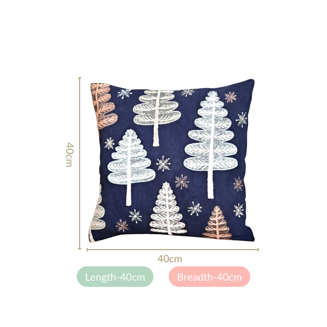 Festive Forest Dark Blue Embroidered Cushion Cover 40x40cm - Image 4