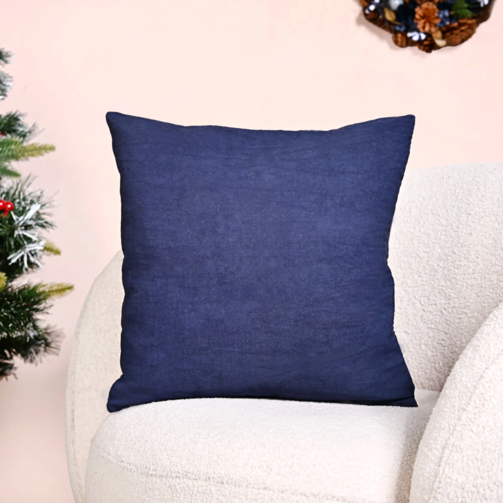 Festive Forest Dark Blue Embroidered Cushion Cover 40x40cm - Image 7