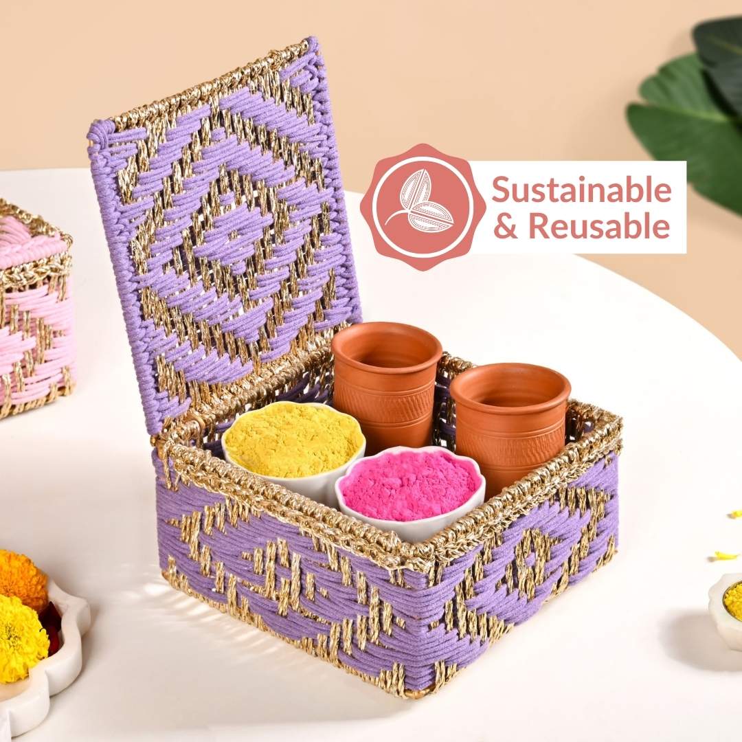 Festive Handcrafted Hamper Basket Gold And Purple - Image 10