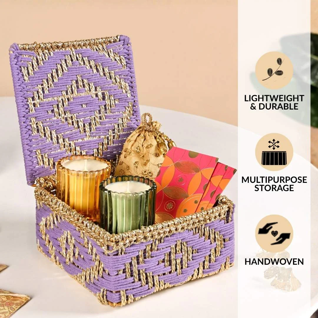 Festive Handcrafted Hamper Basket Gold And Purple - Image 3