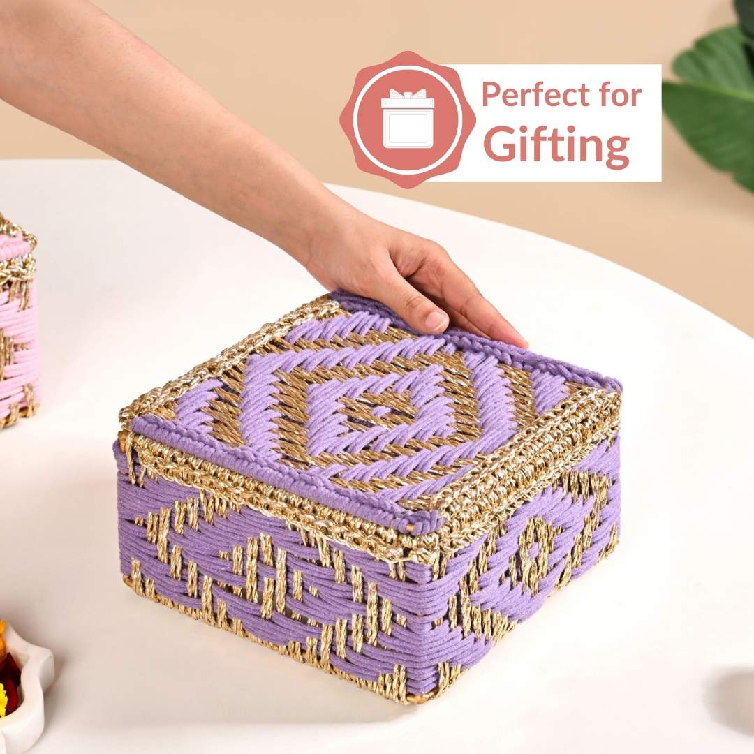 Festive Handcrafted Hamper Basket Gold And Purple - Image 6