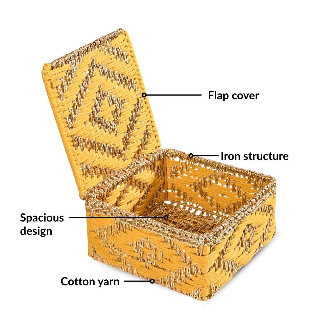 Festive Handwoven Basket Gold And Yellow - Image 4