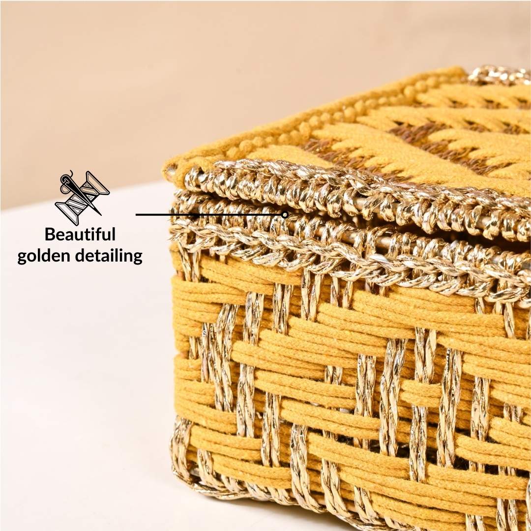 Festive Handwoven Basket Gold And Yellow - Image 7