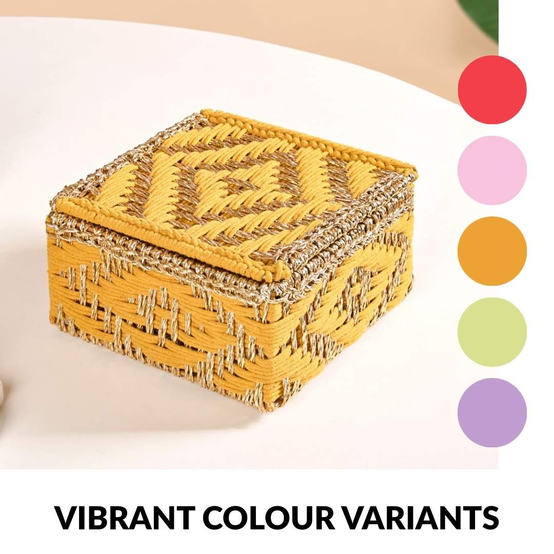 Festive Handwoven Basket Gold And Yellow - Image 8