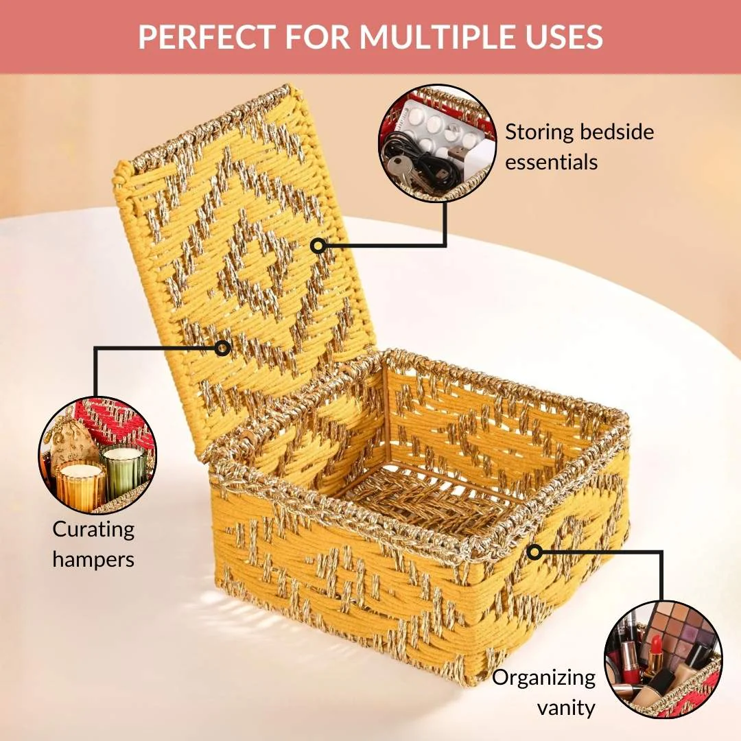 Festive Handwoven Basket Gold And Yellow - Image 9