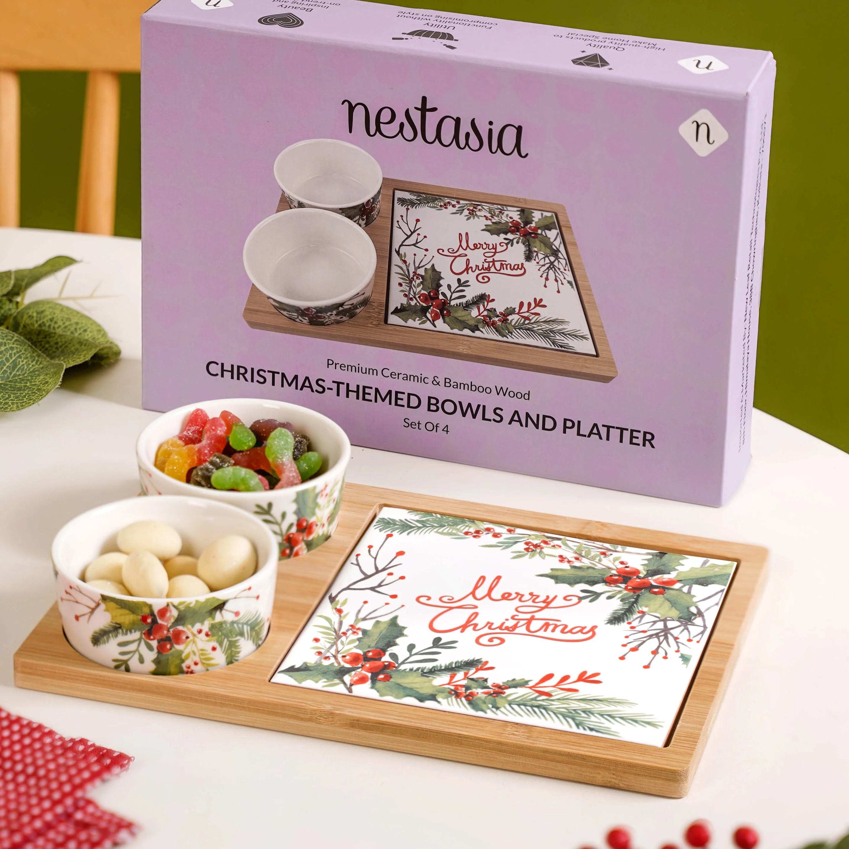 Festive Holly Berry Bowls And Platter Set Of 4 - Image 2