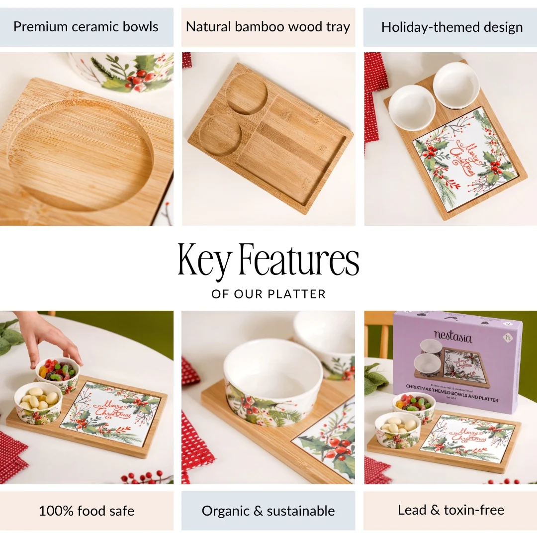 Festive Holly Berry Bowls And Platter Set Of 4 - Image 5