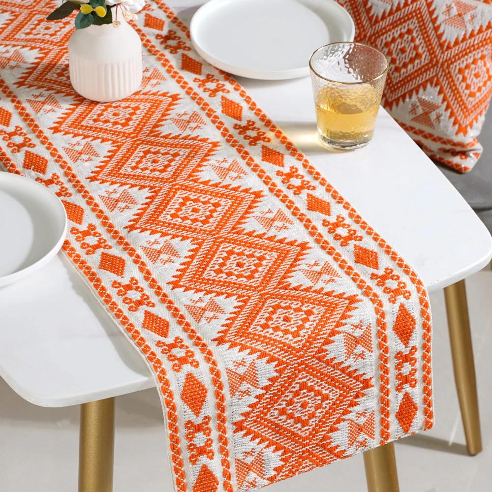 Festive Jacquard Cushion Cover And Runner Orange Set Of 3 - Image 9