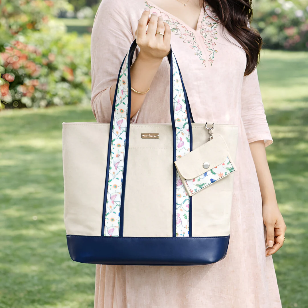 Flolane Canvas Handbag With Coin Pouch Blue - Image 2