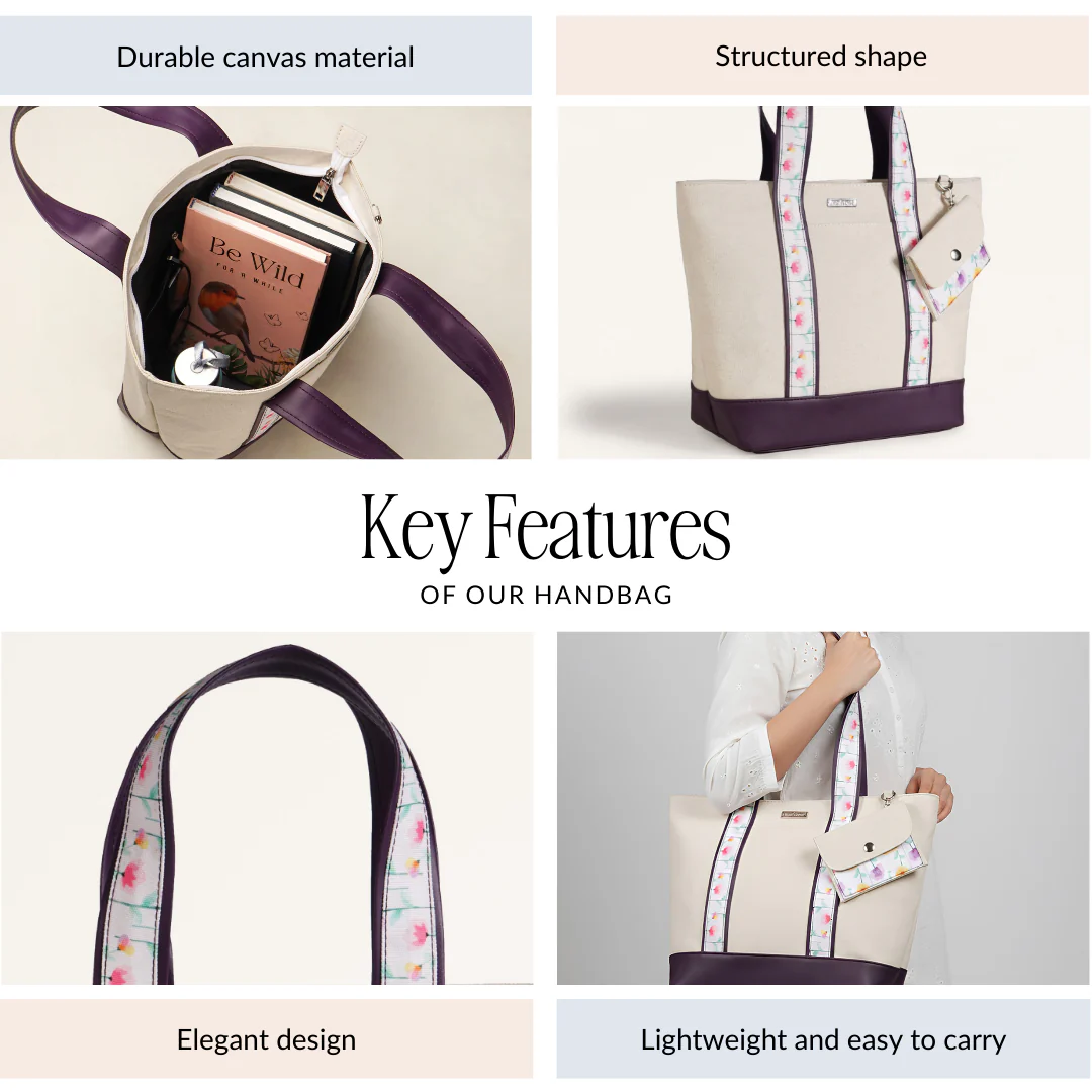 Flolane Canvas Handbag With Coin Pouch Purple - Image 4