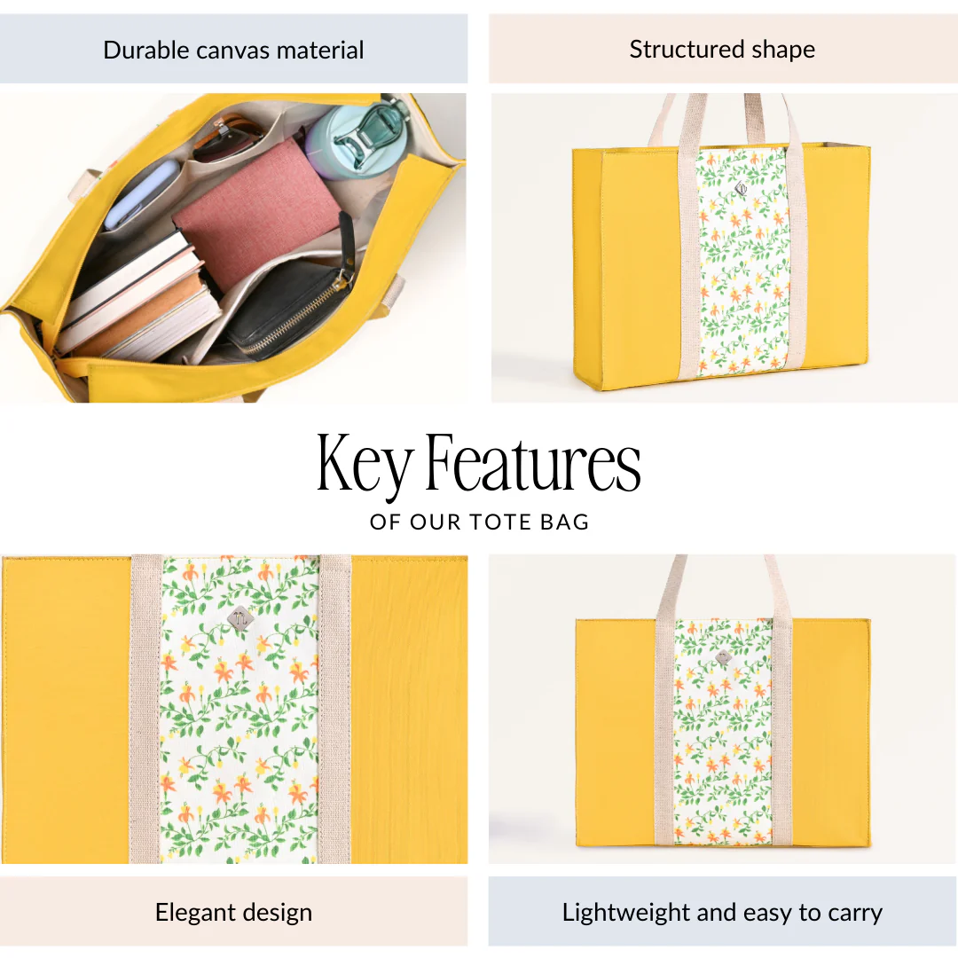 Floracore Canvas Tote Bag Yellow - Image 4