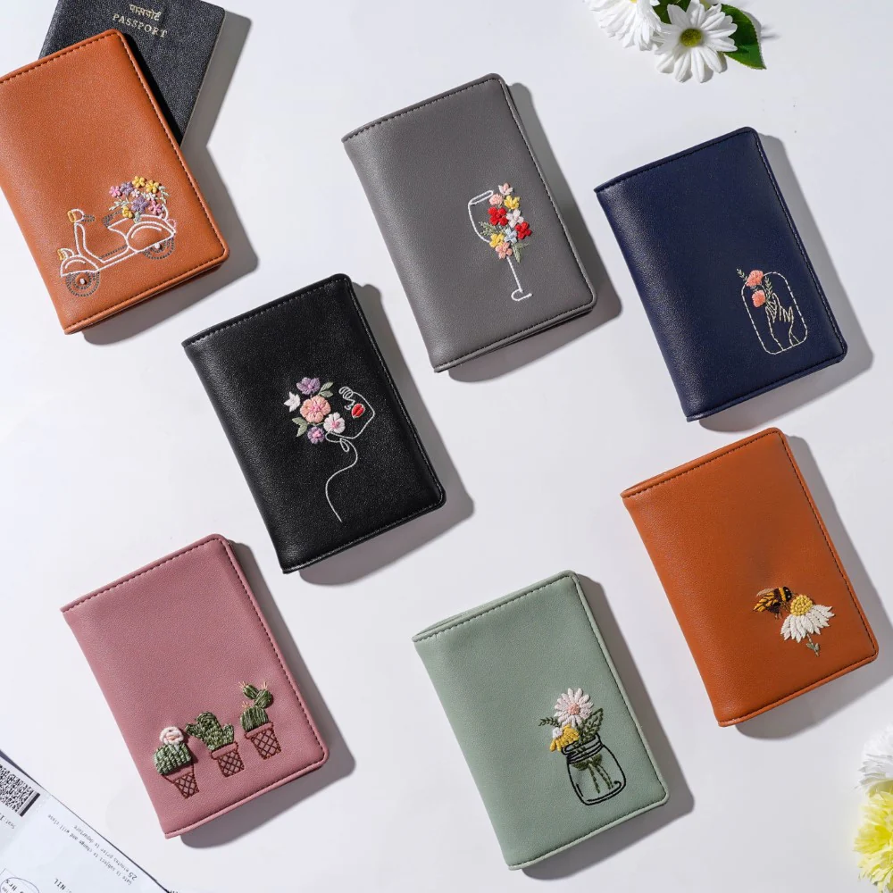 Floral Art Embroidered Passport Cover Navy Blue - Image 10