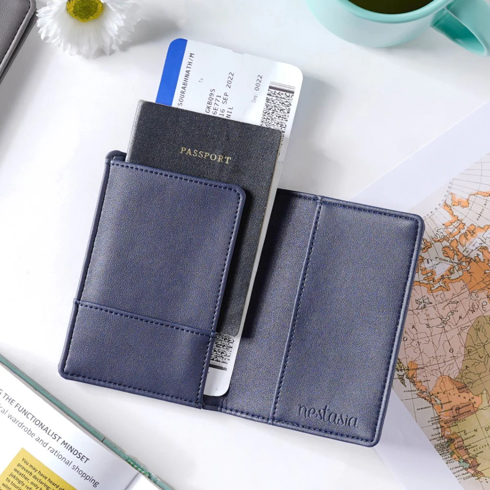 Floral Art Embroidered Passport Cover Navy Blue - Image 5