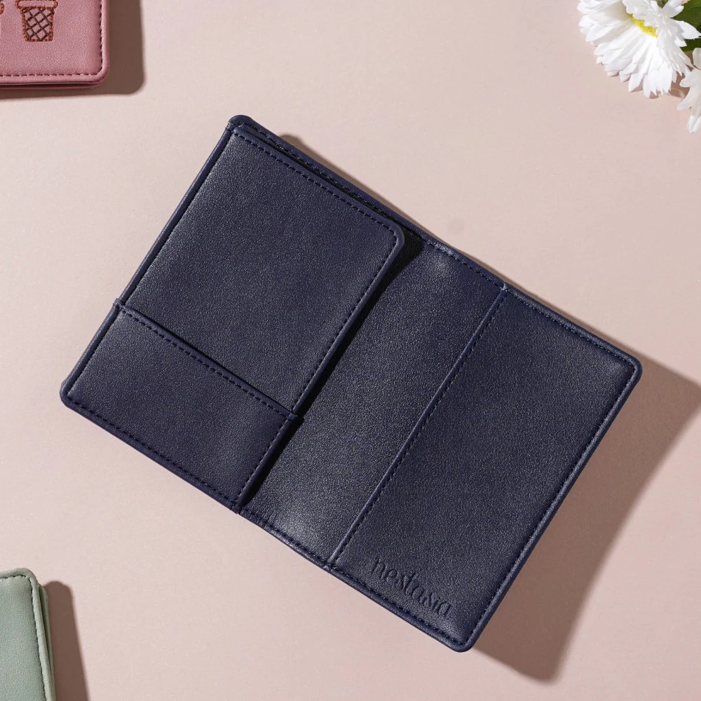 Floral Art Embroidered Passport Cover Navy Blue - Image 7