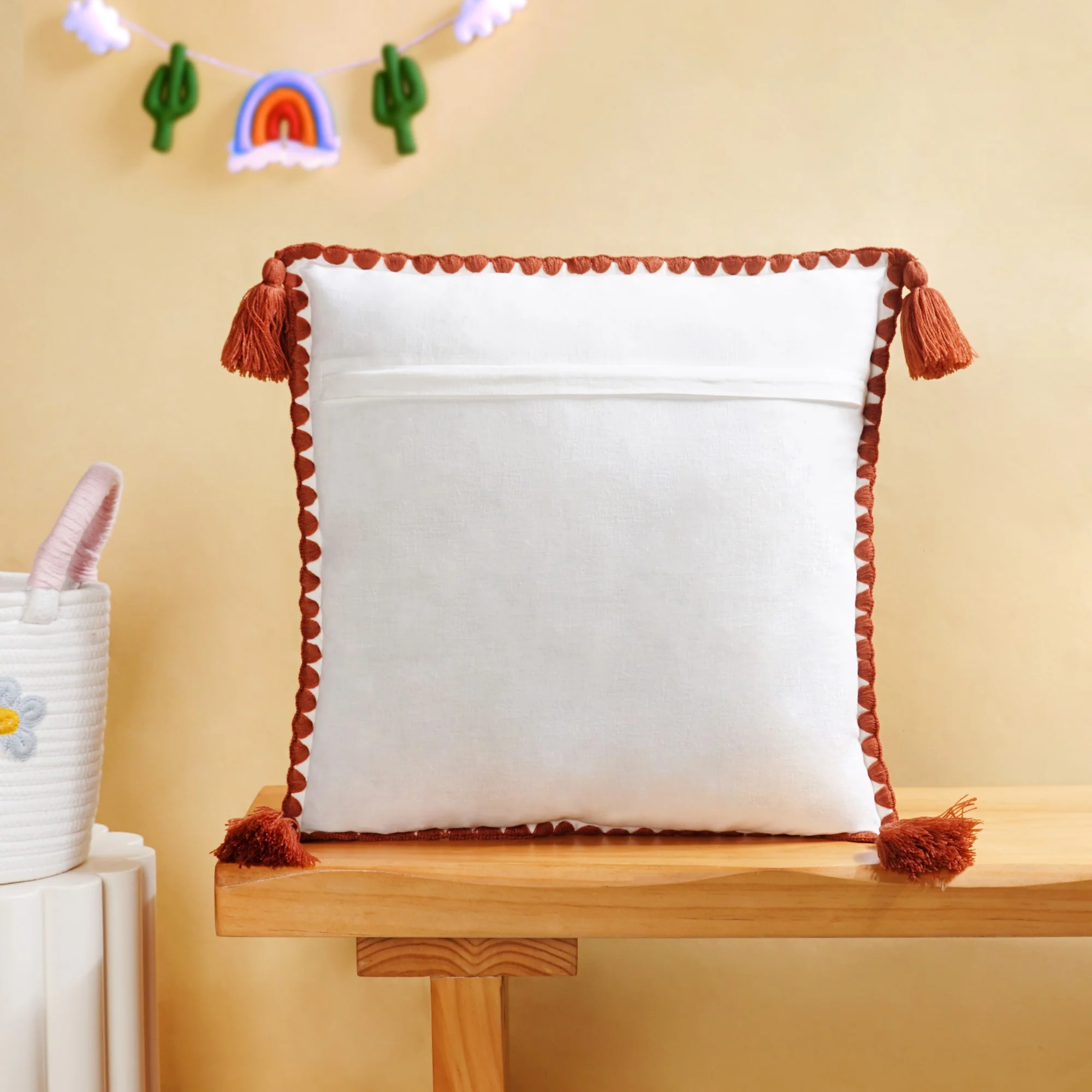 Floral Butterfly Embroidered Cotton Cushion Cover 42x42cm - Image 8