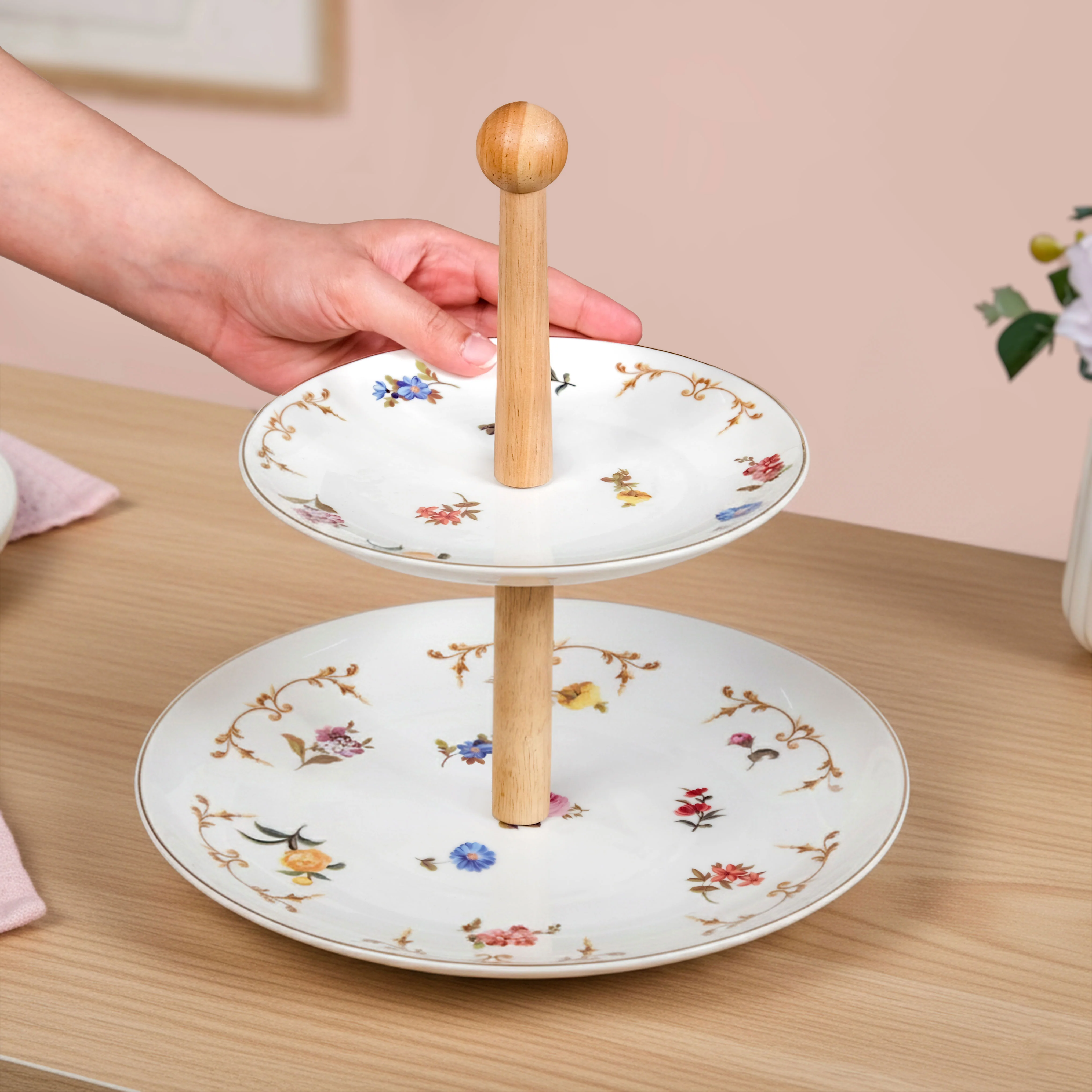 Floral Ceramic Two Tier Cupcake Stand - Image 2
