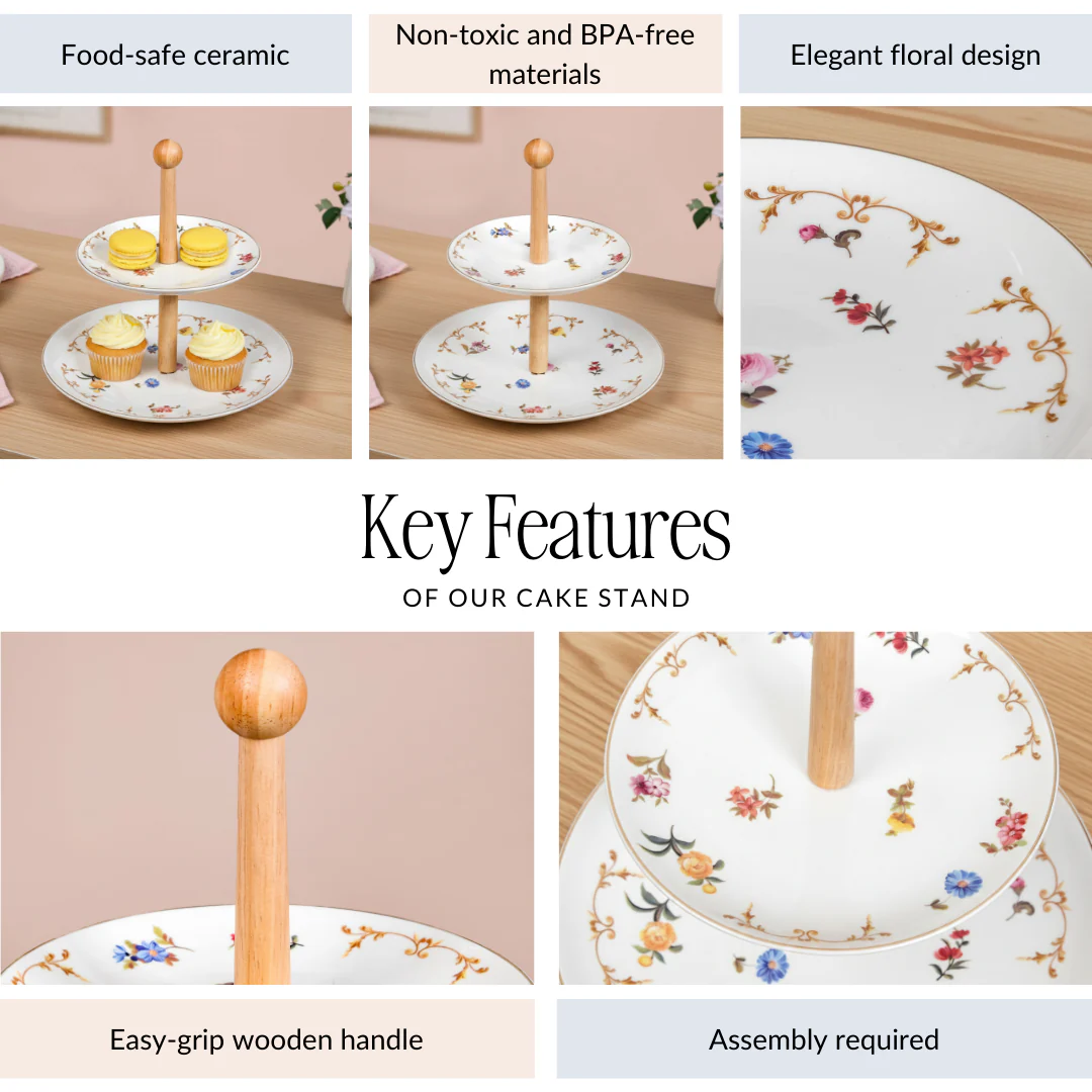 Floral Ceramic Two Tier Cupcake Stand - Image 4