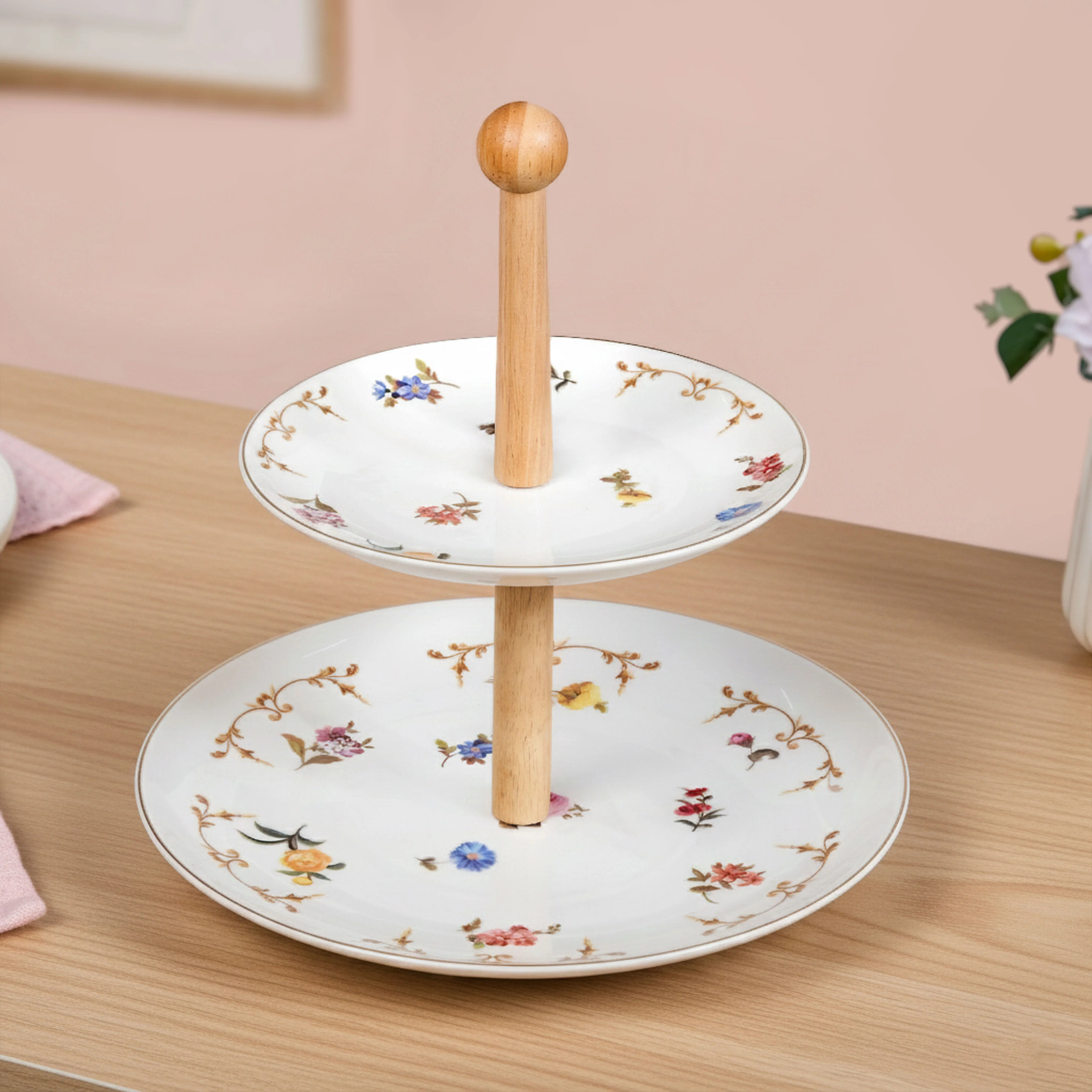 Floral Ceramic Two Tier Cupcake Stand - Image 9