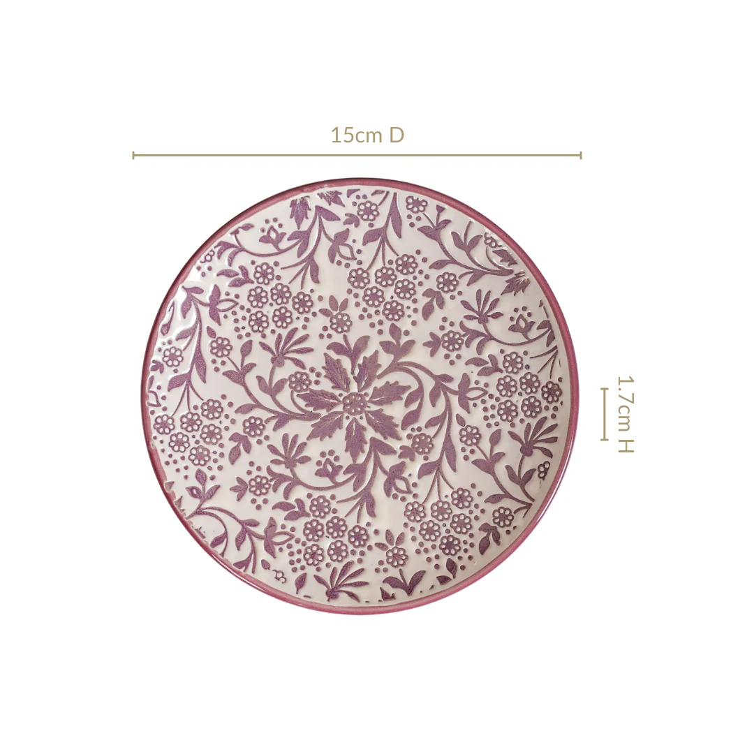 Floral Design Ceramic Dessert Plate Set Of 4 White Mauve 15cm - Image 4
