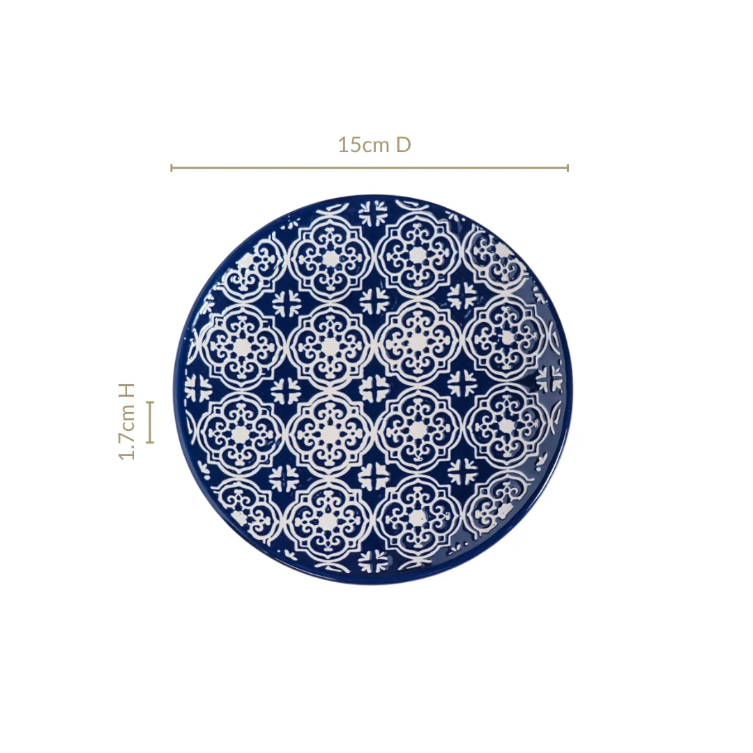 Floral Design Ceramic Dessert Plates Set Of 4 White Blue 15cm - Image 4