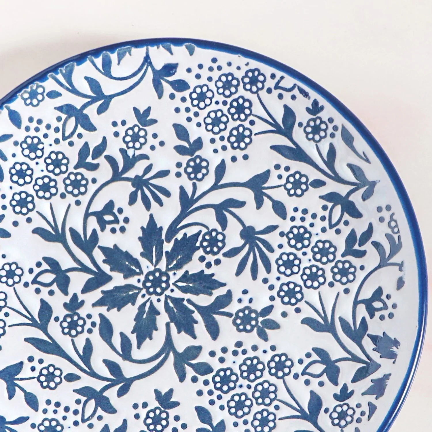 Floral Design Ceramic Dessert Plates Set Of 4 White Blue 15cm - Image 7
