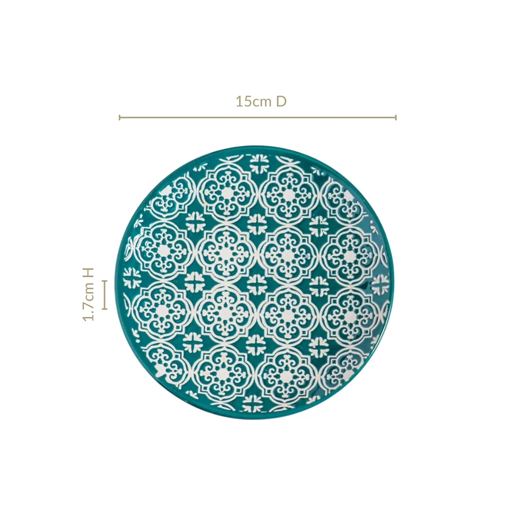 Floral Design Ceramic Dessert Plates Set Of 4 White Teal 15cm - Image 4
