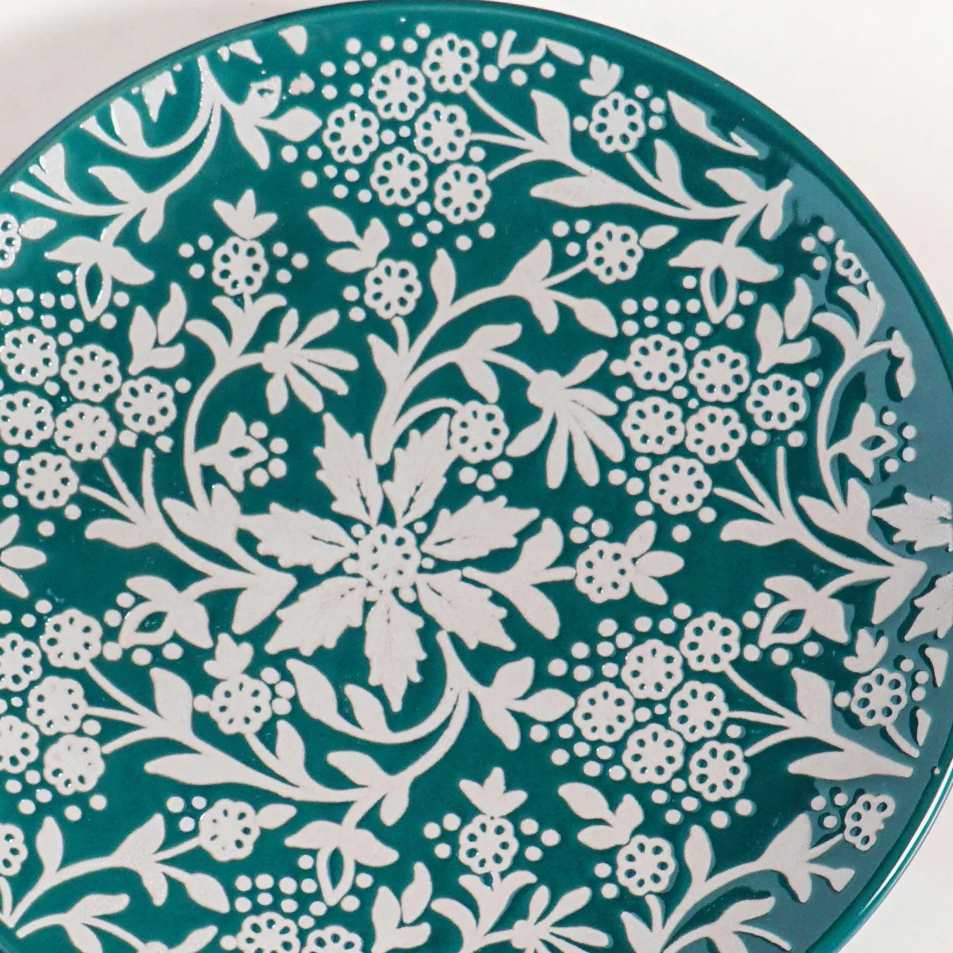 Floral Design Ceramic Dessert Plates Set Of 4 White Teal 15cm - Image 6
