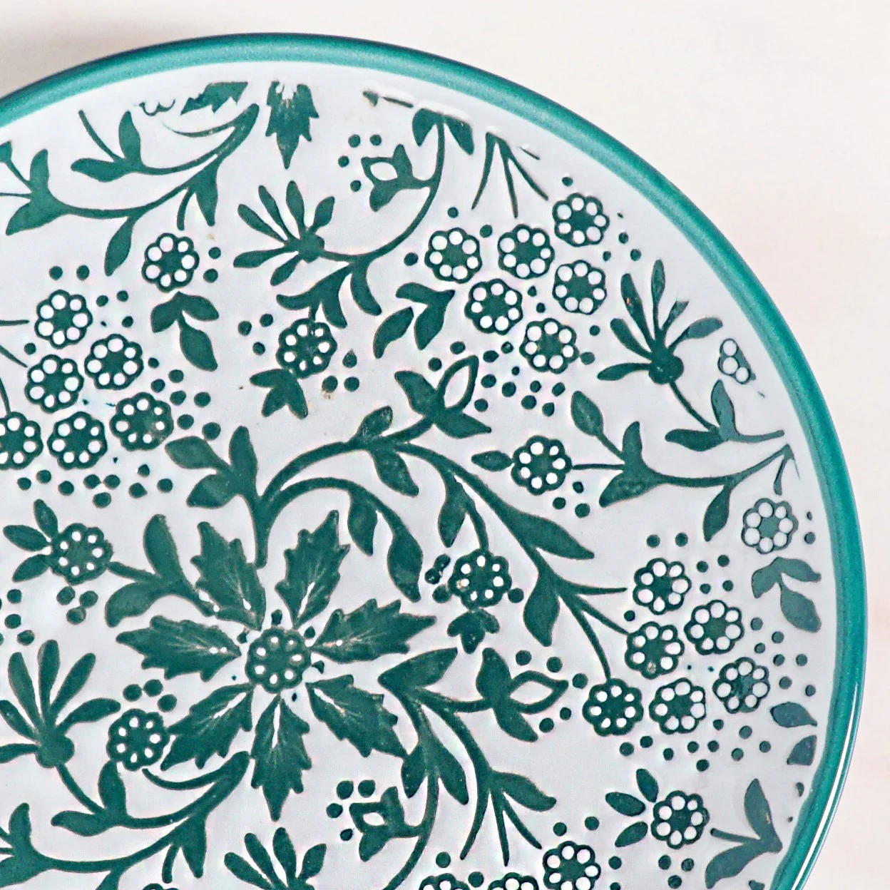 Floral Design Ceramic Dessert Plates Set Of 4 White Teal 15cm - Image 7
