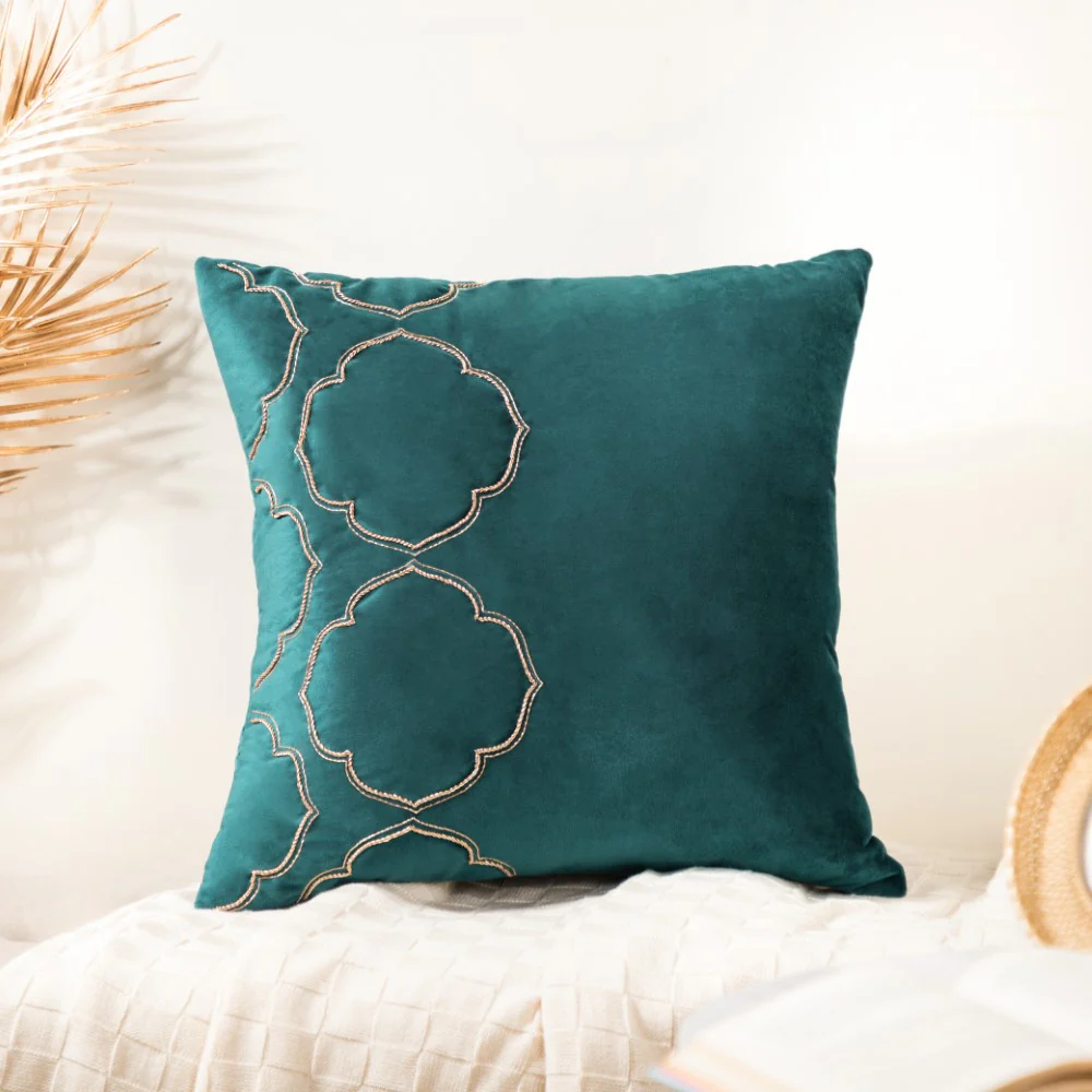 Floral Embroidered Cushion Cover Set Of 2 Green 16 x 16 Inch - Image 3