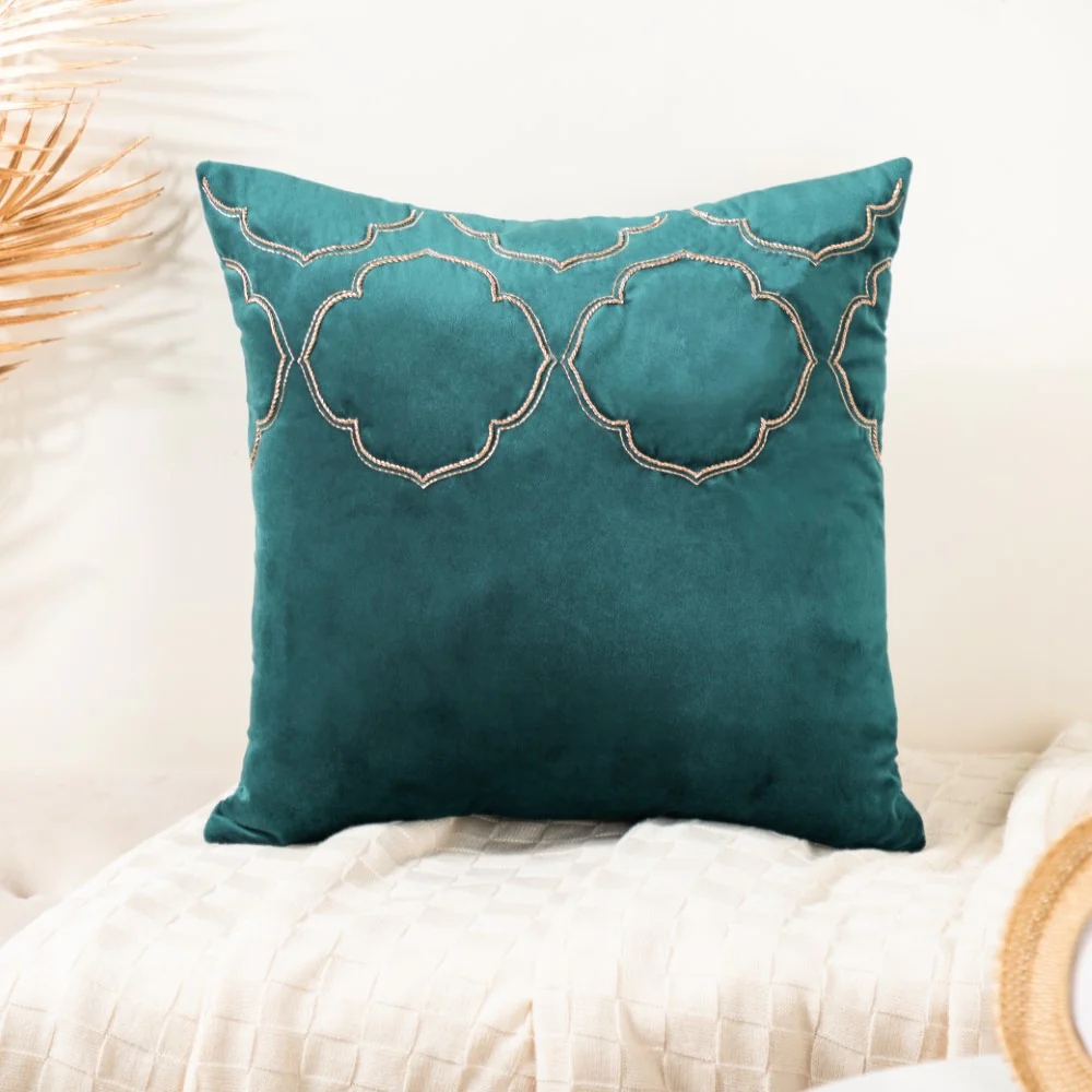 Floral Embroidered Cushion Cover Set Of 2 Green 16 x 16 Inch - Image 5