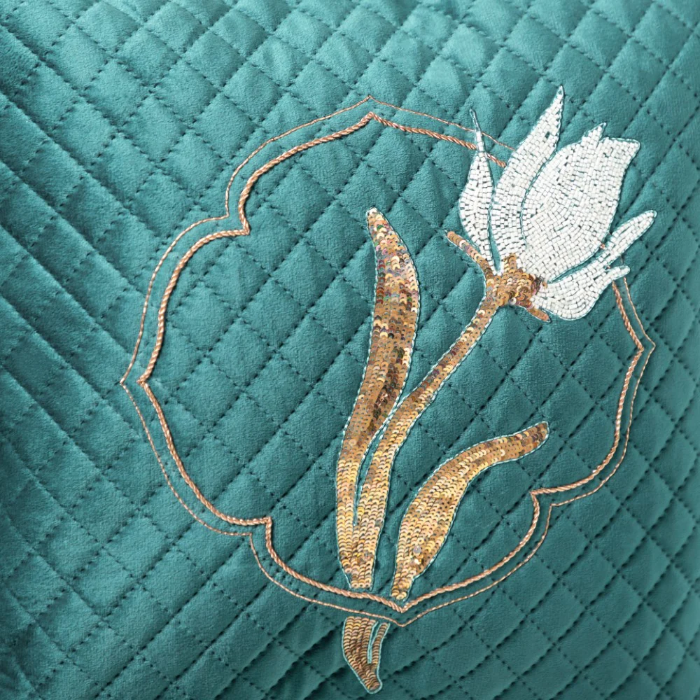 Floral Embroidered Cushion Cover Set Of 2 Green 16 x 16 Inch - Image 6