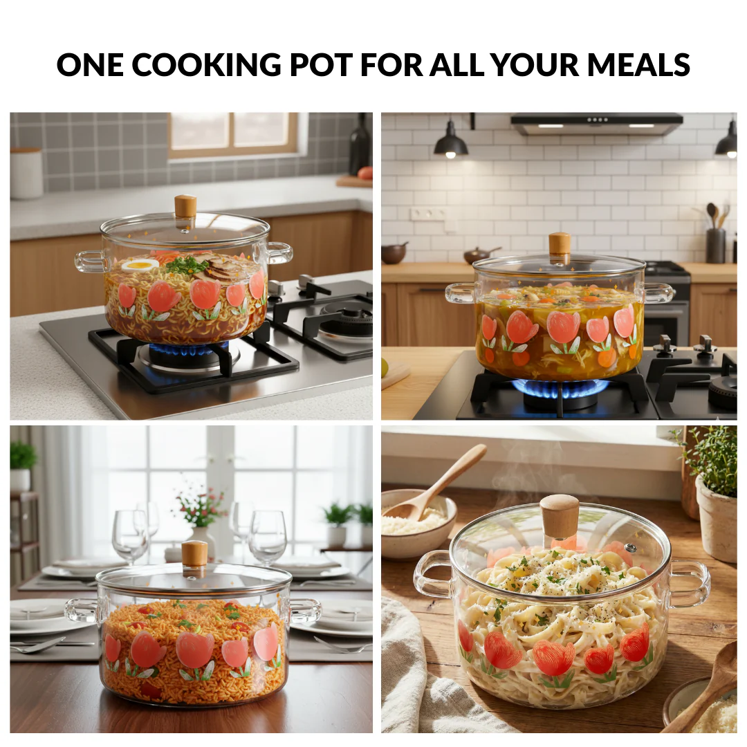 Floral Flame Safe Glass Cooking Pot With Lid 3200ml - Image 6