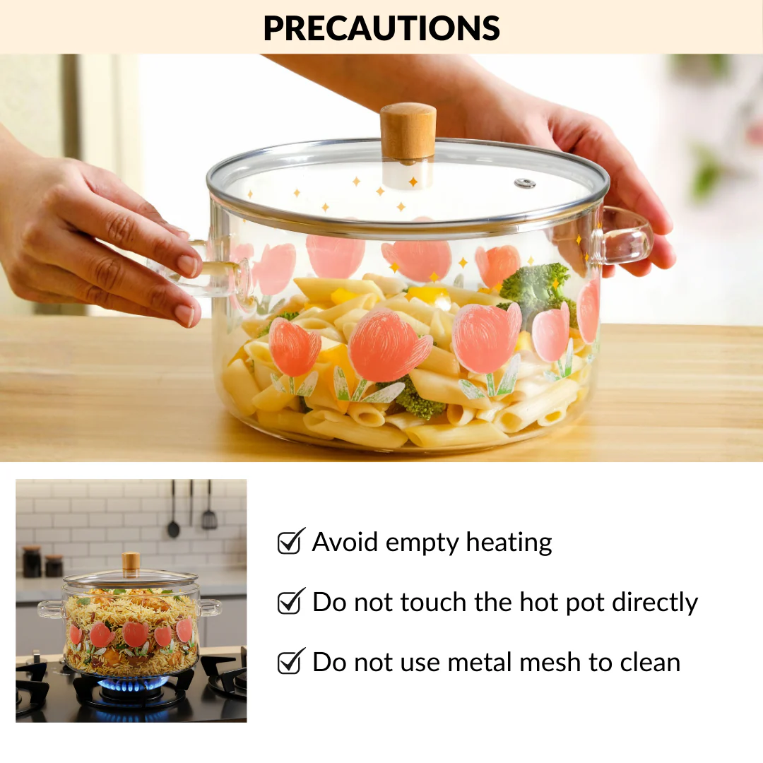 Floral Flame Safe Glass Cooking Pot With Lid 3200ml - Image 7