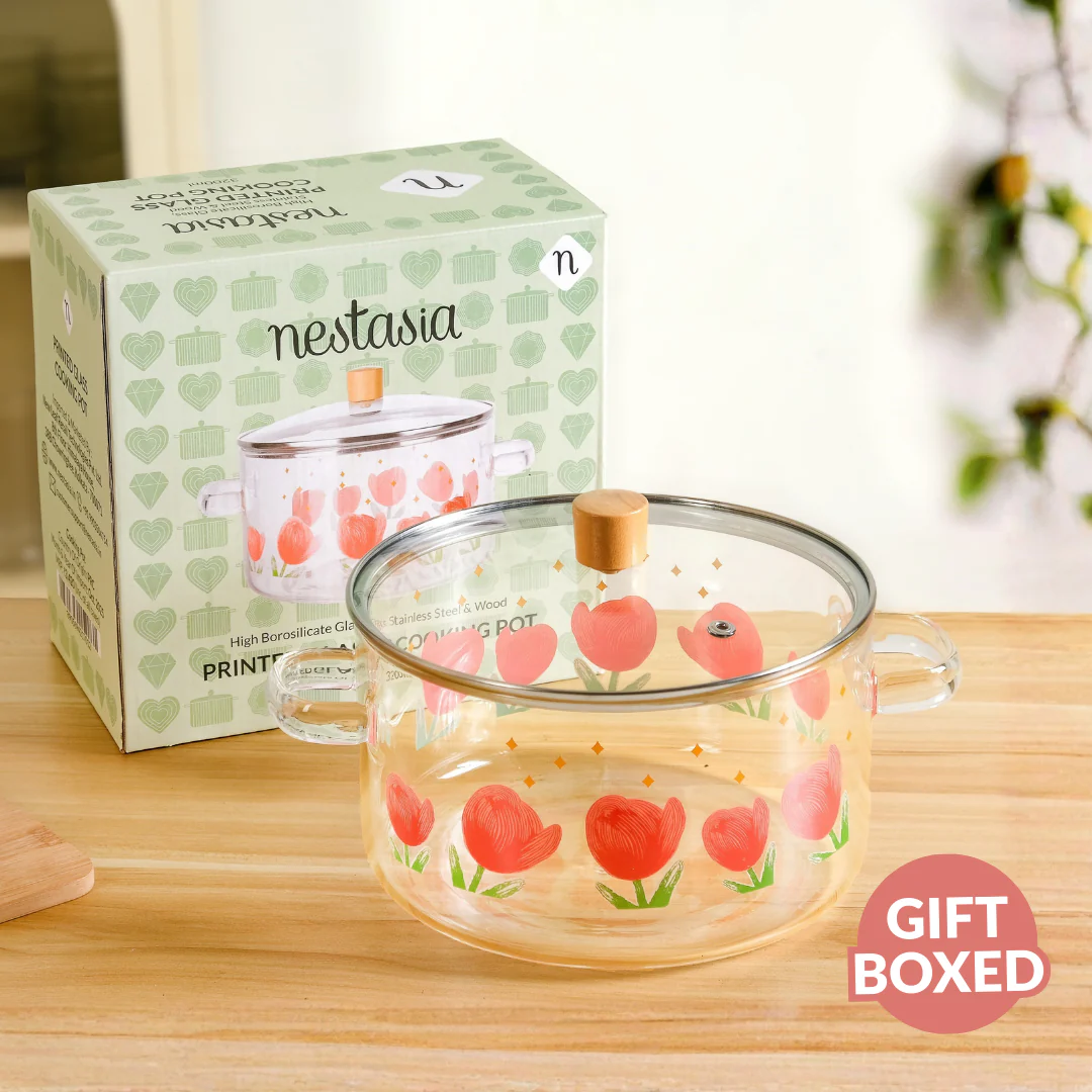 Floral Flame Safe Glass Cooking Pot With Lid 3200ml - Image 8