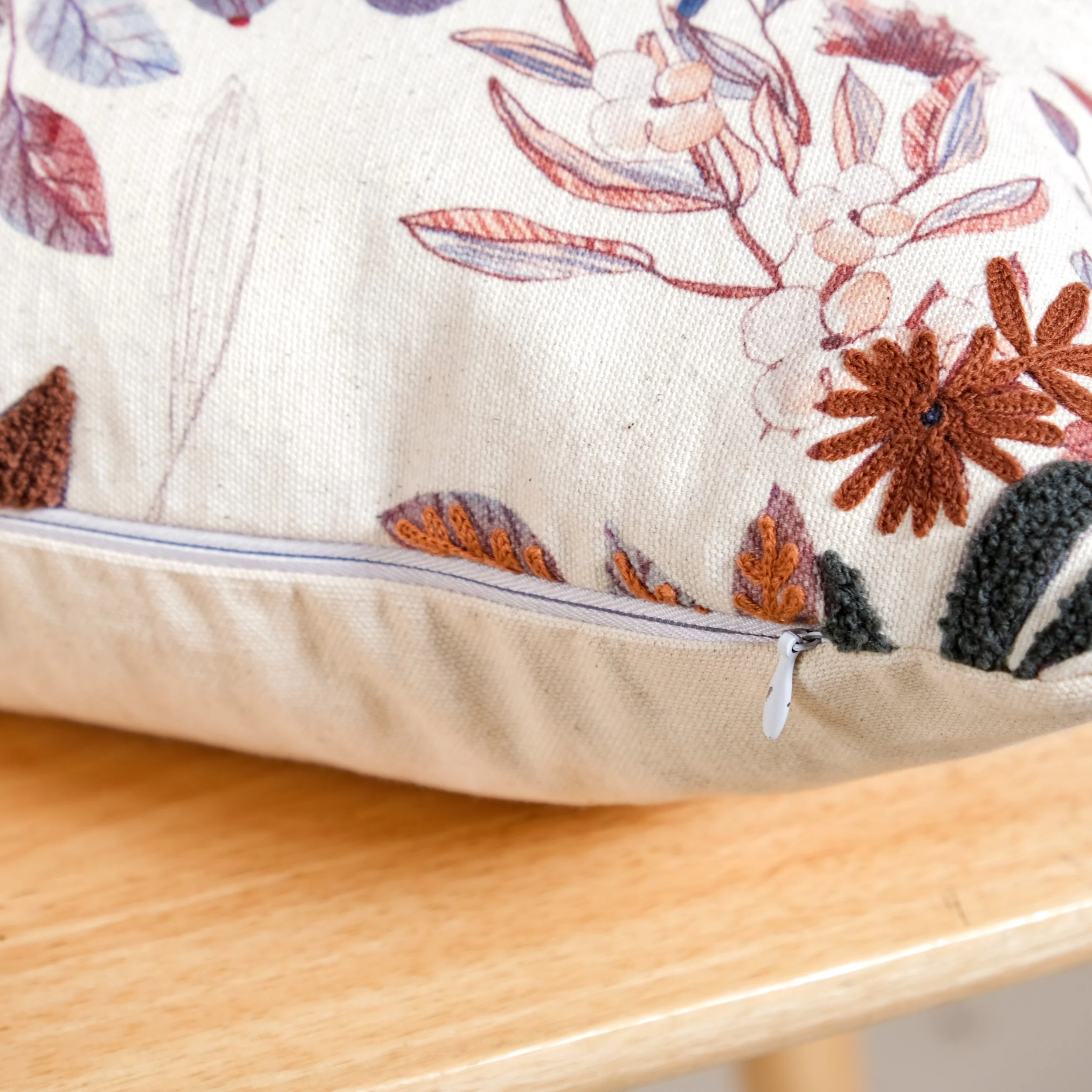 Floral Meadow Embroidered Cotton Cushion Cover 50x30cm - Image 5