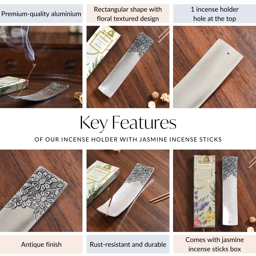 Floral Metal Incense Holder With Jasmine Incense Sticks Gift box - Image 7