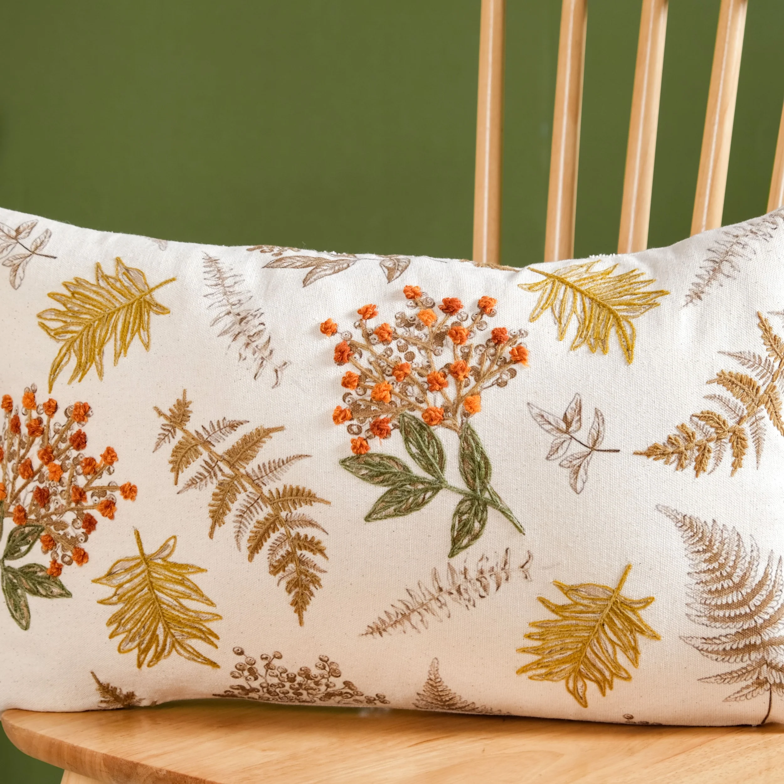 Floral Minimalism Embroidered Cotton Slub Cushion Cover 50x30cm - Image 2
