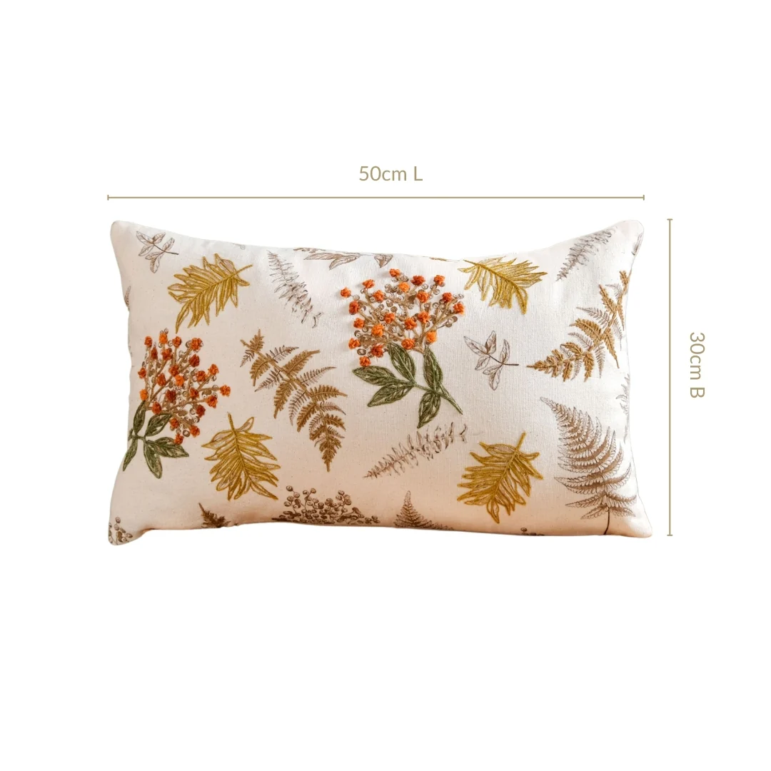 Floral Minimalism Embroidered Cotton Slub Cushion Cover 50x30cm - Image 3
